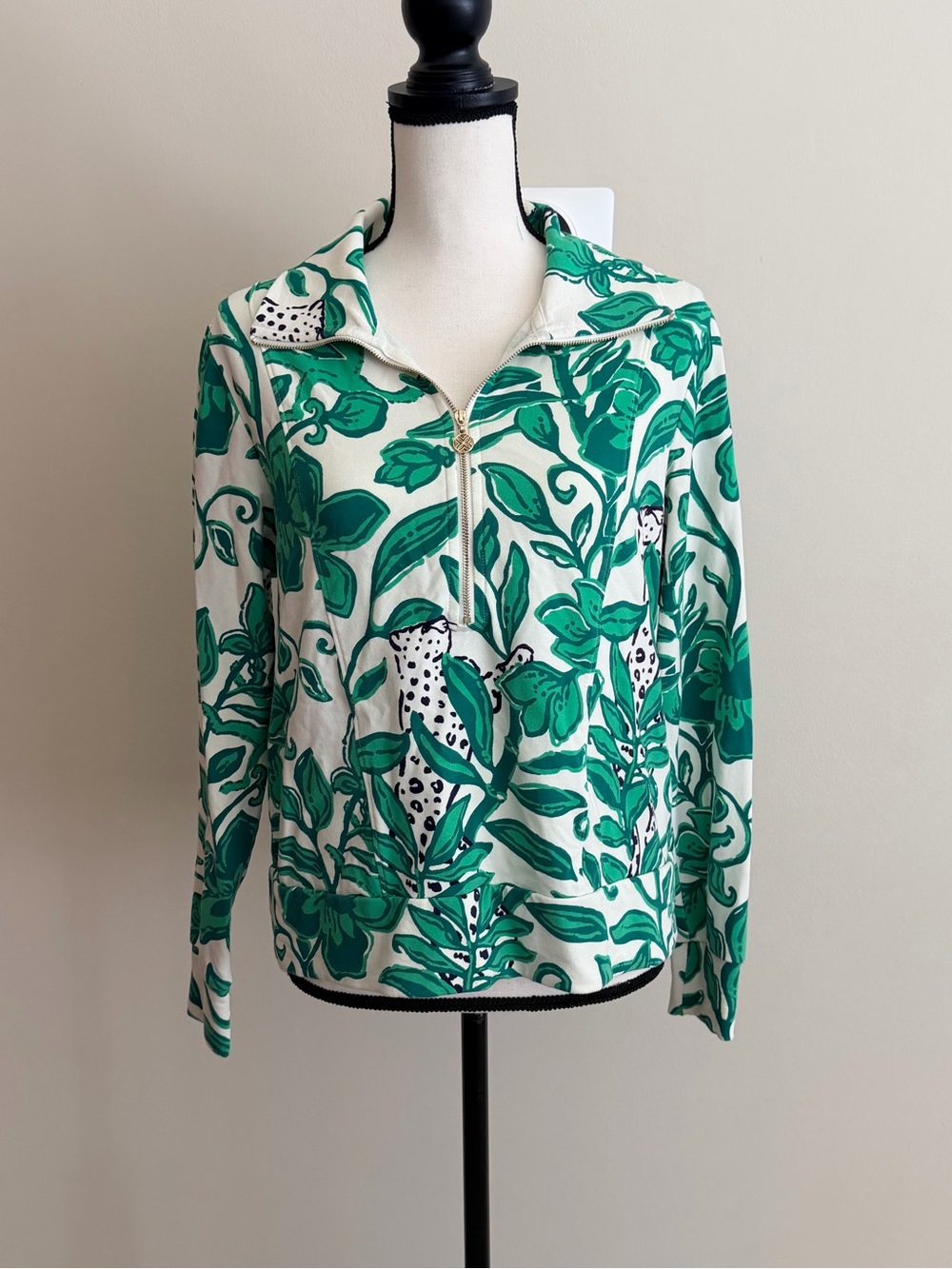 Lilly Pulitzer Green Leaf-Print Zip Pullover
